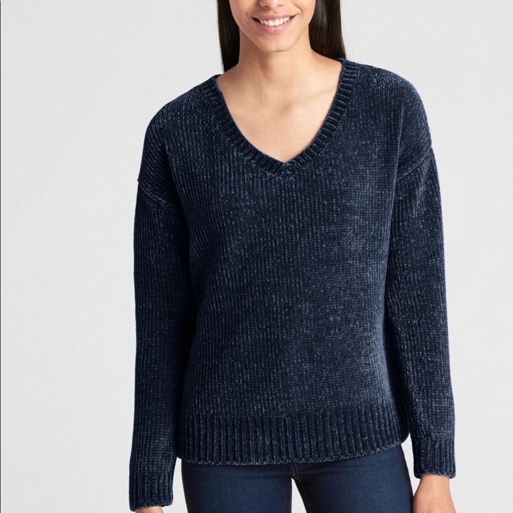 GAP V-neck Chenille Navy Sweater